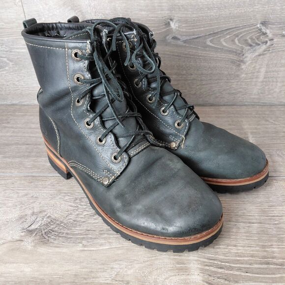 Skechers Laramie 2 Engineer Boots Womens 10 Black Leather Platform Combat Moto - Picture 2 of 12